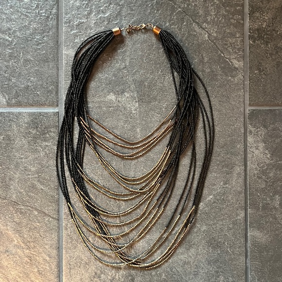 Black & Gold Beaded Statement Necklace - Picture 1 of 3